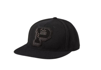 Polo Ralph Lauren Black Wool Blend P Patch Varsity Fitted Baseball Hat Cap New