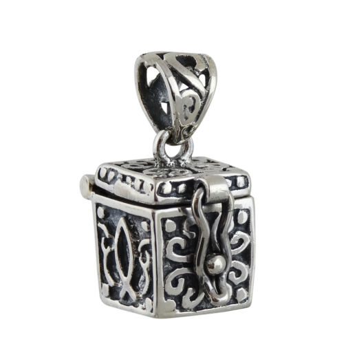Prayer Box Charm - 925 Sterling Silver - Locket Open Hope Cross Faith Christian - Picture 1 of 3