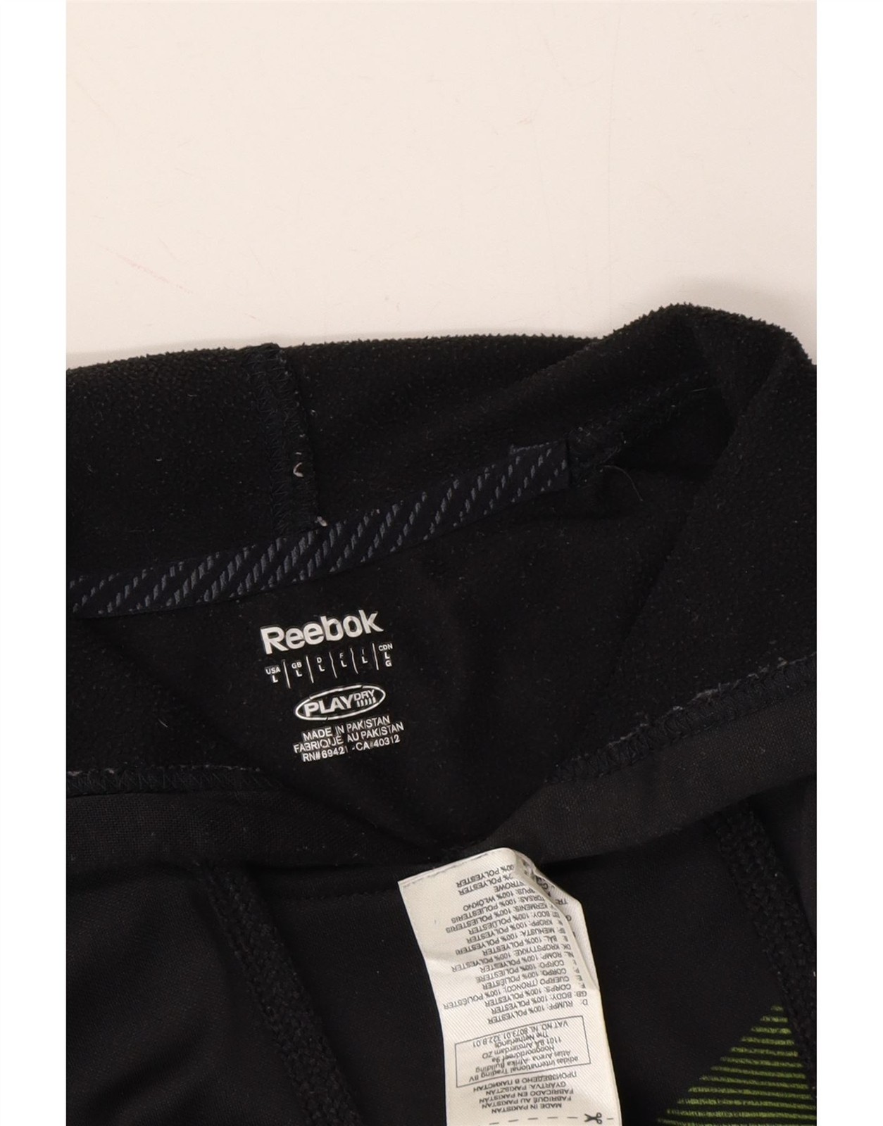 REEBOK Mens Graphic Hoodie Jumper Large Black Pinstripe Polyester DS57 thumbnail 3