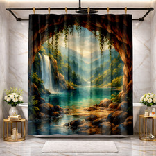 Scenic Waterfall Shower Curtain Nature Landscape Bathroom Decor 72x72 inch