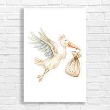 Stork Carrying Baby Nursery Canvas Print Large Picture Wall Art