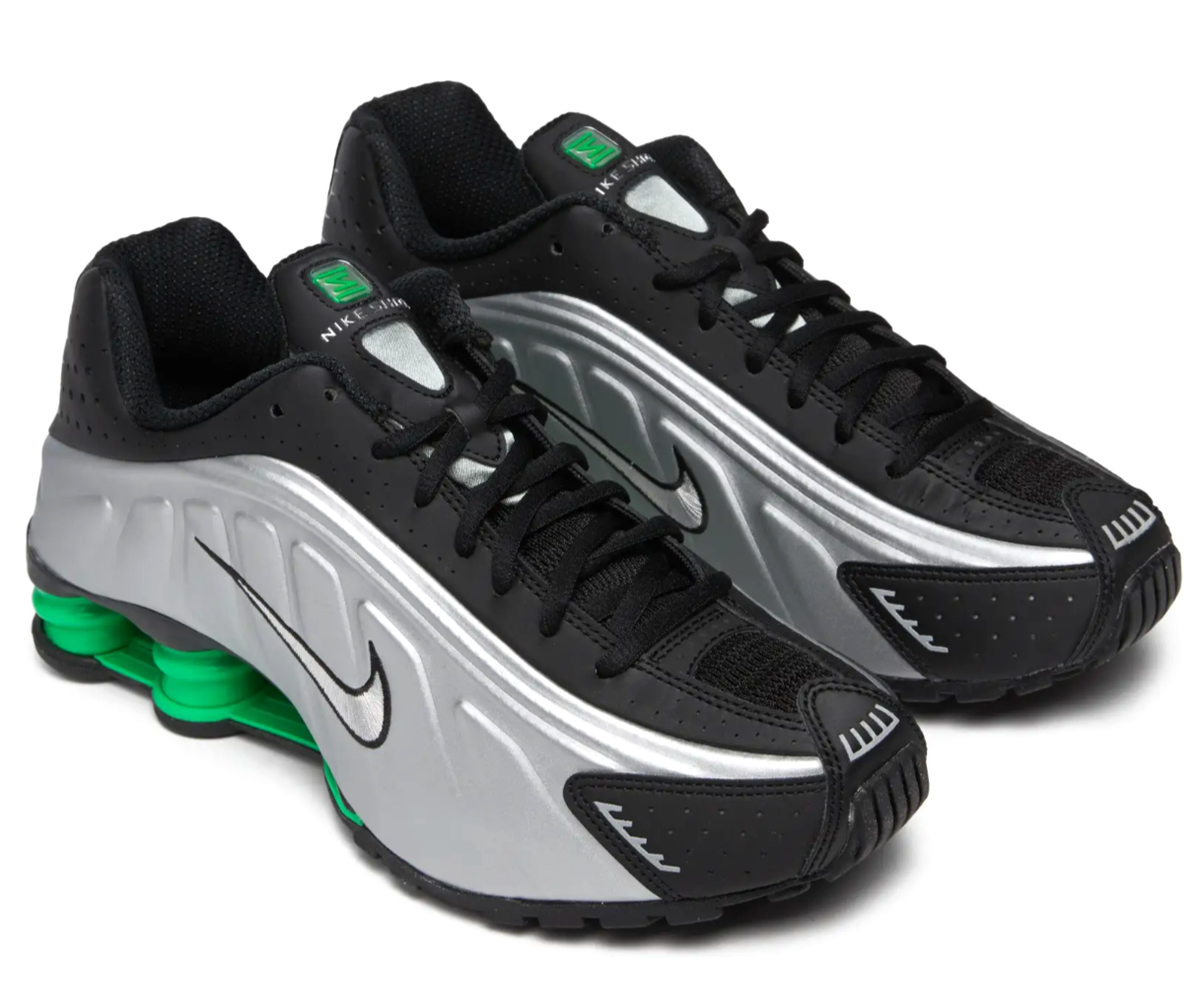 Nike Shox R4 Silver Sneakers Green Shock Running Shoes Retro