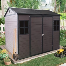 8x6 FT Resin Storage Shed Outdoor Tool Shed w/ Floor & Lockable Doors for Patio