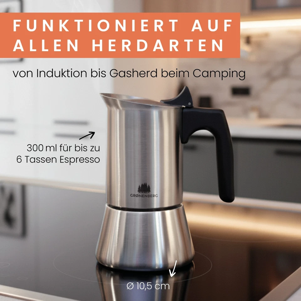 Groenenberg Espressokocher Induktion 4 oder 6 Tassen (200-300 ml) Espressokanne - Bild 3 von 4