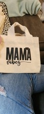 Small Beige Women s Tote Bag w/ Printed Mom Q...