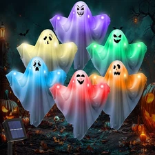 6 Pcs Solar Ghost Lights Halloween Decorations Outdoor, Color Light Spooky Cl...