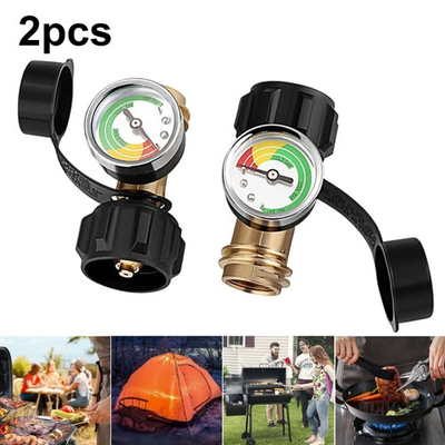 #ad 2X Gas Bottle Adaptor Level Indicator Pressure Gauge Propane Tank For BBQ Camp $20.76