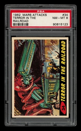 1962 Topps Mars Attacks #34 Terror in the Railroad — PSA 8