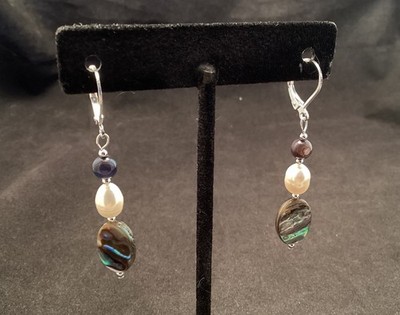 Handgefertigte 5 mm runde ovale Abalone Sterlingsilber 925 Ohrhänger