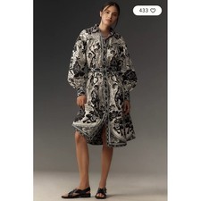 Anthropologie Farm Rio Long-Sleeve Collared Midi Shirt Dress XS