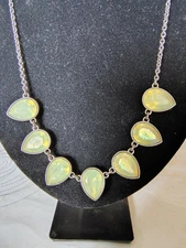 Charming Charlie Green Teardrop Bib Necklace Faceted Glass Gunmetal Statement