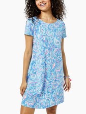Lilly Pulitzer Kimi Swing T-Shirt Dress Zanzibar Blue Fish Kiss Print Women’s L