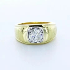Solitaire Mens Ring Solid 18K Yellow Gold 1.65 CT Round Lab-Grown Diamond F SI2
