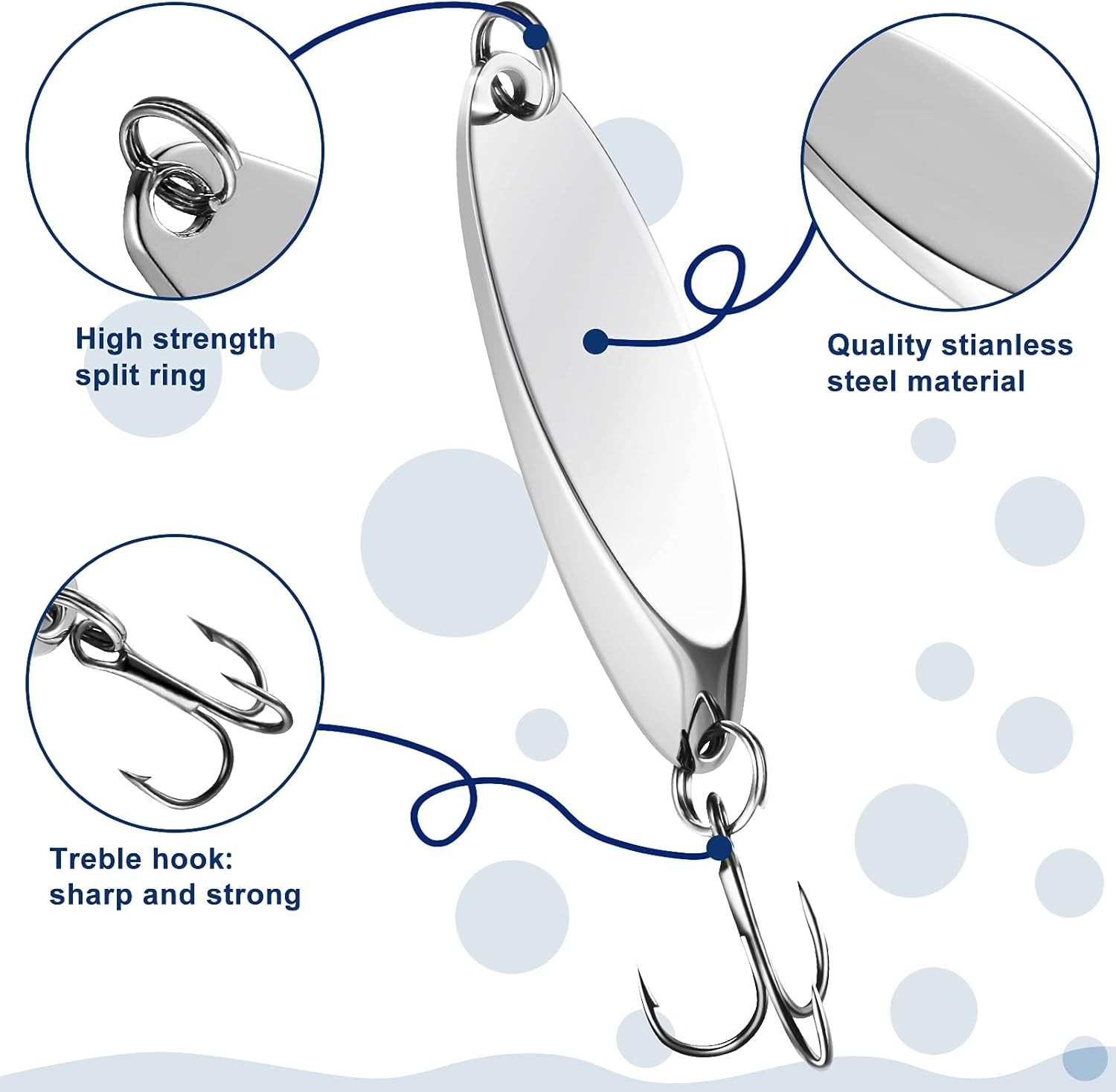 Hard Metal Fishing Spoons Treble Hooks Salmon Bass - Image 5