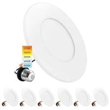 Luxrite 3-4 Inch LED Ceiling Light 5CCT 650LM J-Box or 4 Inch Can 6-Pack
