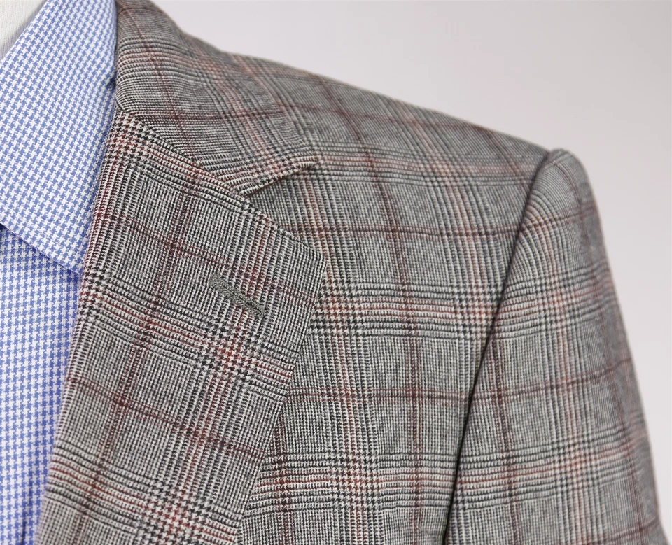 Blazer Abrigo Deportivo Paul Stuart Negro Blanco Rojo A Cuadros 2-Btn Lana Polar 40R Foto 4 de 4