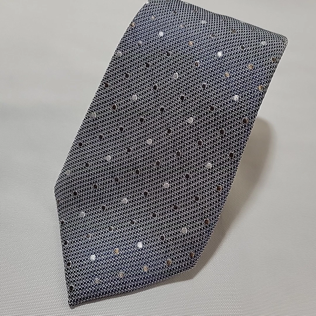 Cravate Ermilio Men's Shop Gris/beige Pois 100% Soie Italie - Occasion, Longueur 56,5 Pouces