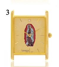 Geneve Rectangle Gold Lady of Guadalupe Watch Movement with Diamond