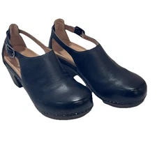 DANSKO Sassy Black Milled Burnished Leather Platform Block Heel Shoes Sz 39