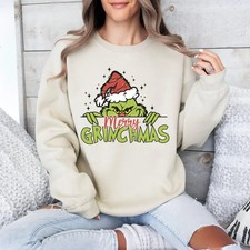 Christmas Merry Grinchmas Crewneck Sweatshirt Whimsical Funny Grinch Sweater
