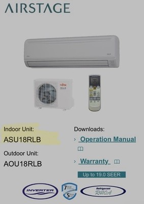 Fujitsu Airstage  ASU18RLB  Ductless Mini Split AC, R410A