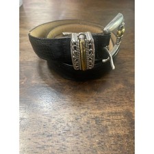 Brighton Black Croc Embossed Leather Belt Silver Gold Buckle Western Size 28