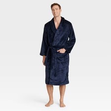Men Solid Plush Robe - Goodfellow Co Navy Blue S/M