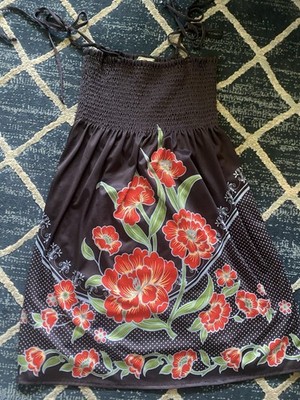 Vintage Y2K Flying Tomato Black Floral Sundress Knee Length Size S