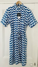 Uniqlo Marimekko Women’s Blue White Short-Sleeve Linen Blend Dress M UK 12 EU 40