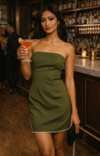 ASOS DESIGN Womens Bengaline Bandeau Mini Dress With Embellished Trim In Khaki R