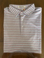 NWT MEN'S STRAIGHT DOWN POLO, SIZE: M, COLOR: LIGHT BLUE/RED STRIPED JIGC 