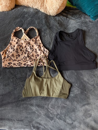 Fabletics Women’s Sports Bra Set 3-Pack L Multicolor Leopard Pullover Wireless