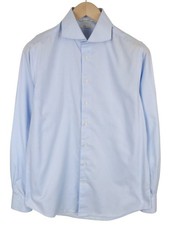 SUITSUPPLY Men's Formal Shirt 39/15 1/2 Blue Slim Melange Pure Cotton Try On 