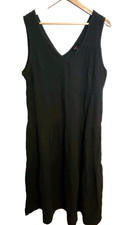 Quince L 100% Organic Cotton Gauze Tiered Maxi Dress Black Sleeveless Resort NWT