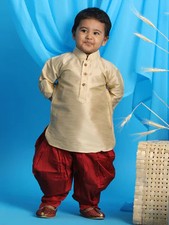 SISHU Boy's Gold Kurta And Maroon Cowl Dhoti Set Indian Traditional Dress