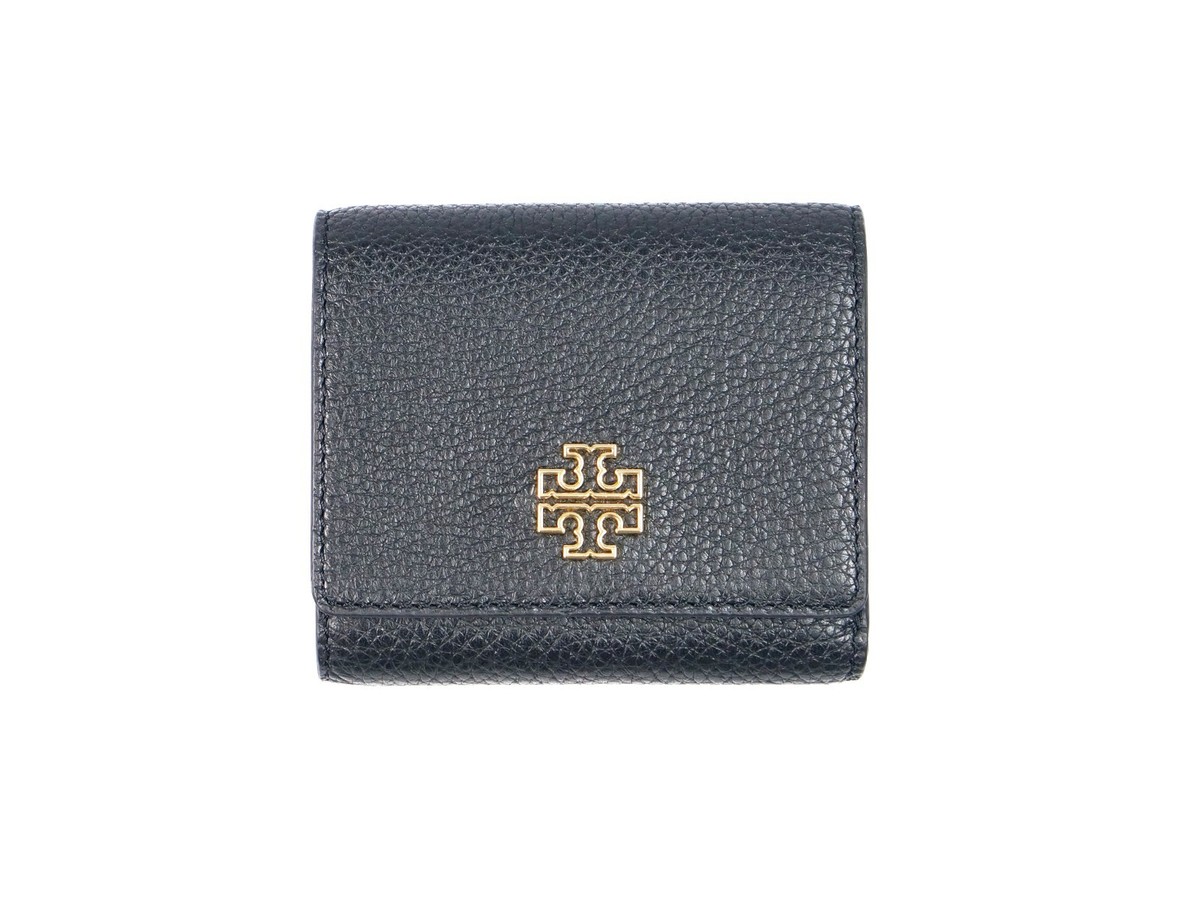 Latest Tory Burch BRITTEN Black Pebbled Leather Tri-Fold Compact