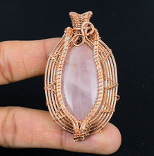 Rose Quartz Handmade Gemstone Shinning Copper Wire Wrapped Pendant Jewelry