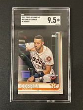 Carlos Correa 2019 Topps Opening Day SP Image Variation In Dugout SGC 9.5 Astros