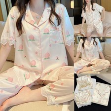 Womens Homewear Pajama Set with Short Sleeves and Stylish Lace Print Design