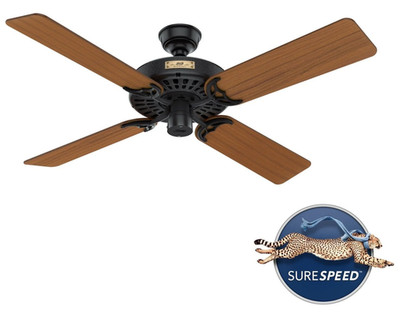 NEW Hunter Original 52'' Outdoor Ceiling Fan - Matte Black, Teak Blades, 23863