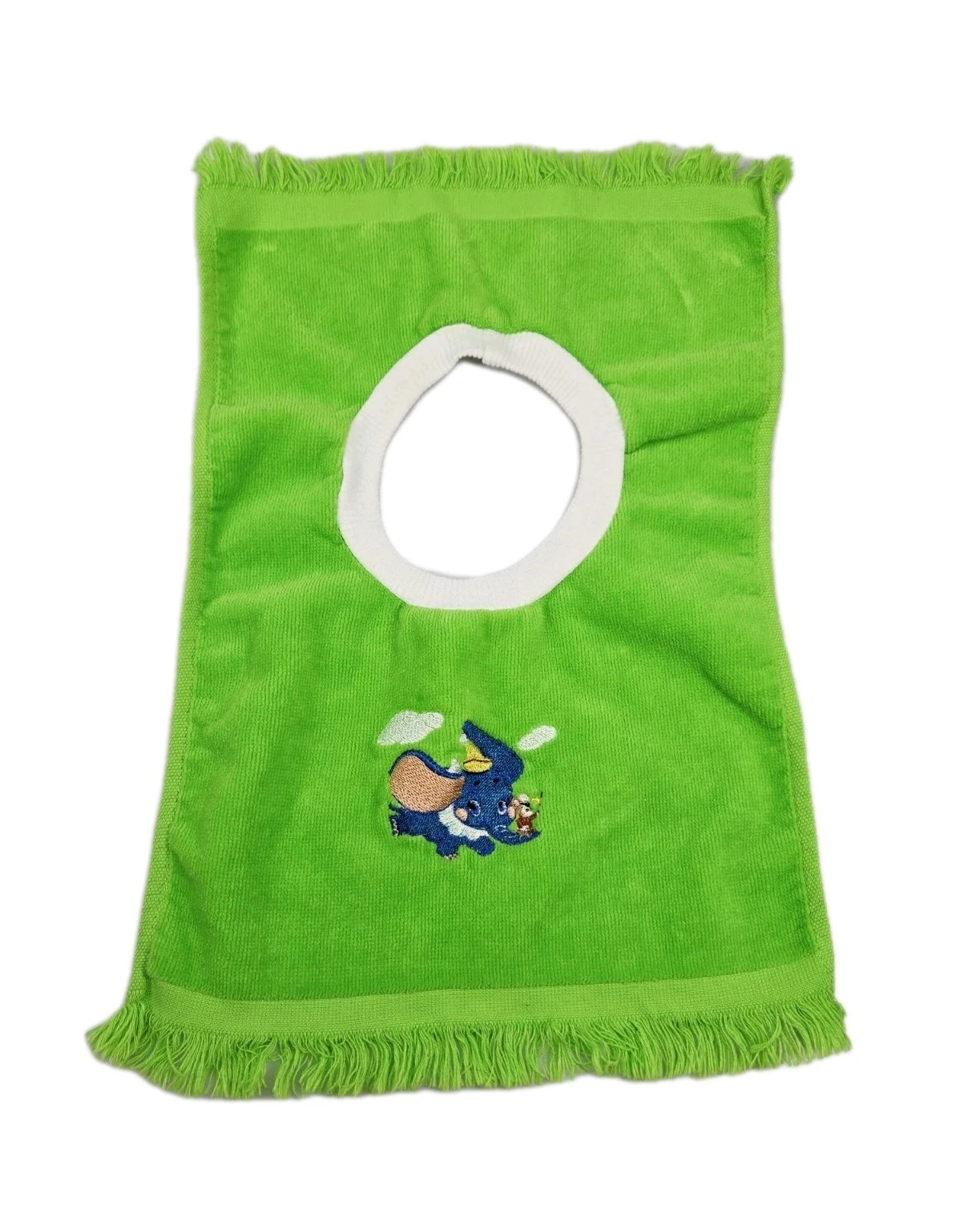 Vintage Disney Dumbo Terry Cloth Pull Over Baby Bib Fringe Embroidered Green