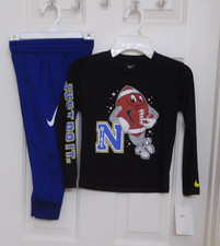 NWT 2pc Nike Textured Football Large Logo Shirt  Blue Joggers sz 4