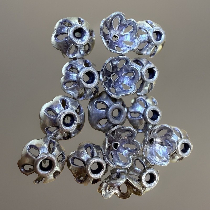 16 Pc Lot Of 925 Sterling Silver Bead Caps Findings 6mm