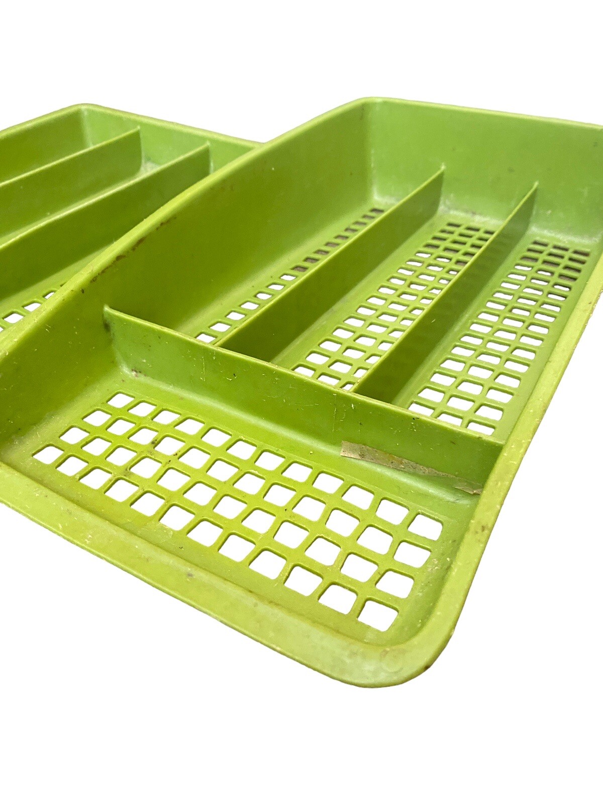 vtg DEKA plastics avocado green silverware caddy organizer tray set