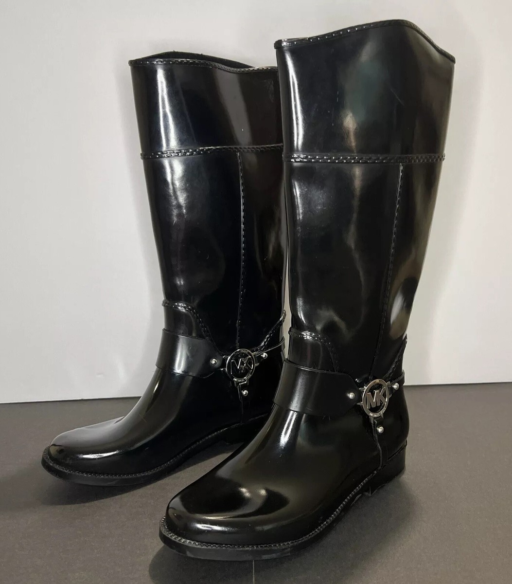 Michael Kors Fulton Tall Black Harness logo Rain Boots