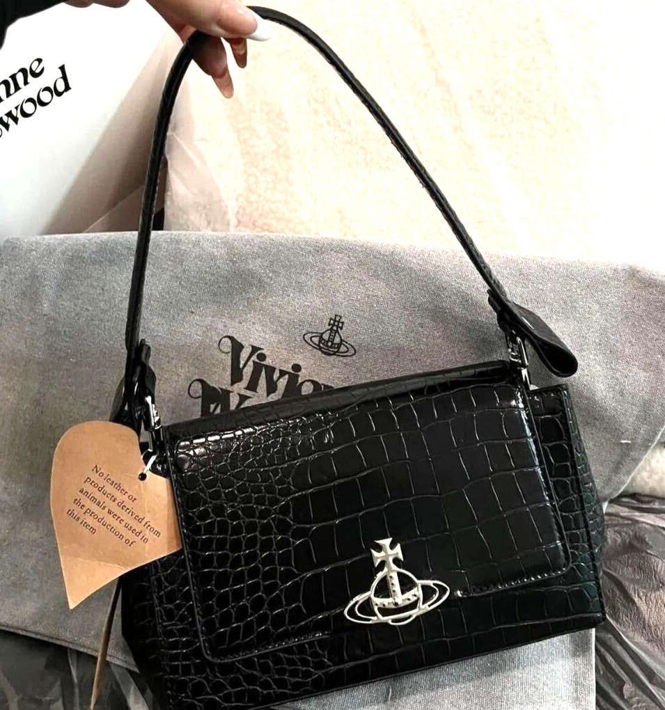 Vivienne Westwood Hazel Bolso de Hombro Negro Patrón Cocodrilo Cuero 2