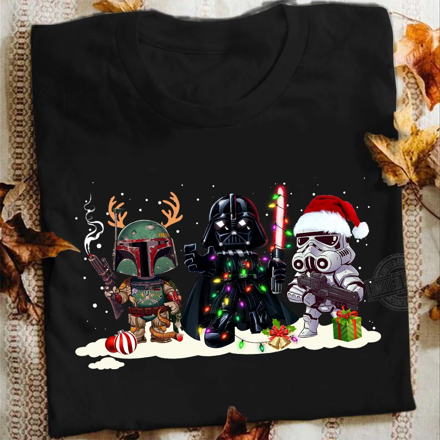 Star Wars Darth Vader Stormtrooper Boba Fett Merry Christmas Tshirt Men