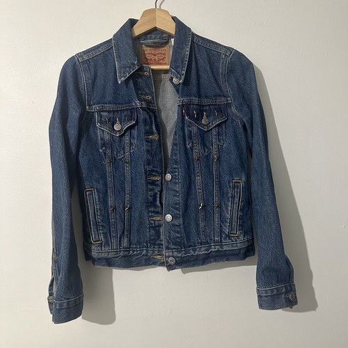 Chaqueta de camionero Levi's Star azul con tachuelas Jean Denim recortada occidental talla Xs - Imagen 15 de 17