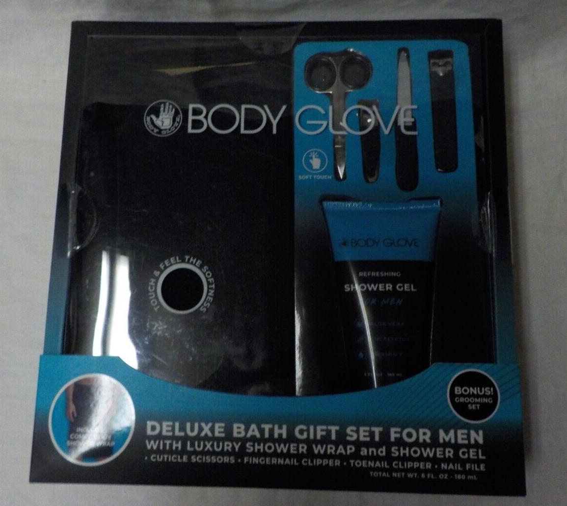 Body Glove Deluxe Bath Gift Set For Men NIB Shower Wrap Shower Gel