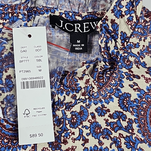 J. Top Crew -243 Nuevo con Etiquetas Azul Vela Floral Lino Flor Sin Mangas Volantes M - Imagen 5 de 8